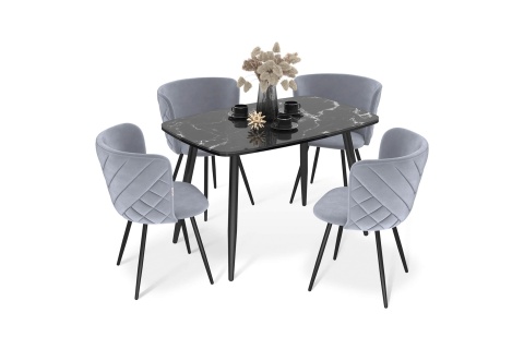 Обеденная группа SHT-DS259 черный мрамор / нейтральный серый / черный муар