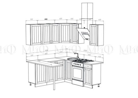 Кухонный Гарнитур Настенька Угловая 1900 x 2000 мм МДФ/Разные Цвета