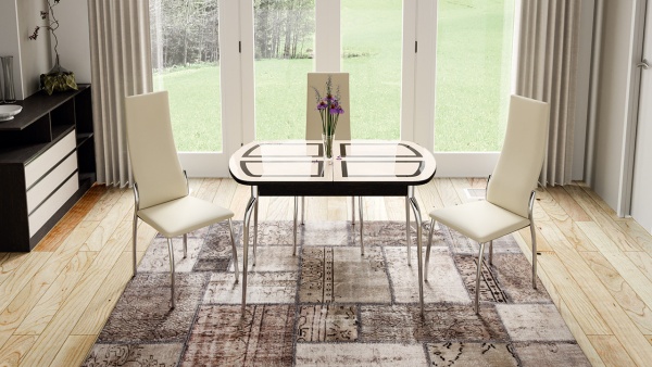 Стол Обеденный Раздвижной со Стеклом «Рио» (Венге/Стекло бежевое с рисунком)/Ш-700 x Д-1100/1450 мм x В-750 мм